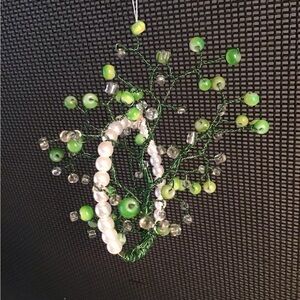 Green and White Beaded Tree Decor